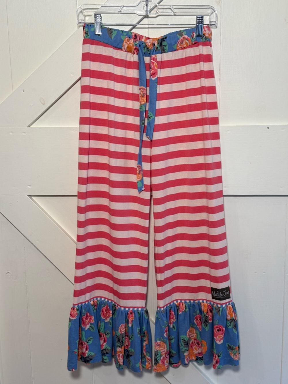 Matilda Jane Women’s Medium Floral Stripe Ruffle Pajama Lounge Set - Picture 4 of 12